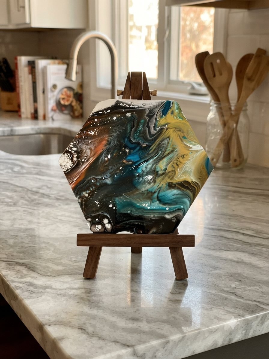 Cosmic Drift Abstract Hexagon Trivet