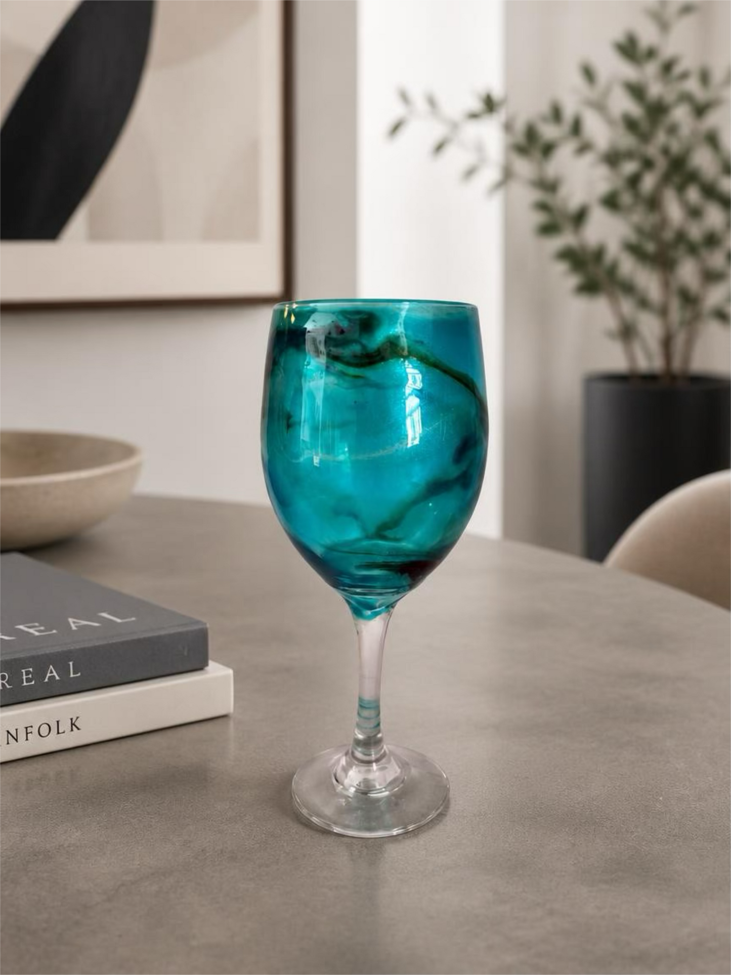Turquoise Swirl Wine Glass – Handcrafted Jewel Tone DrinkwareH