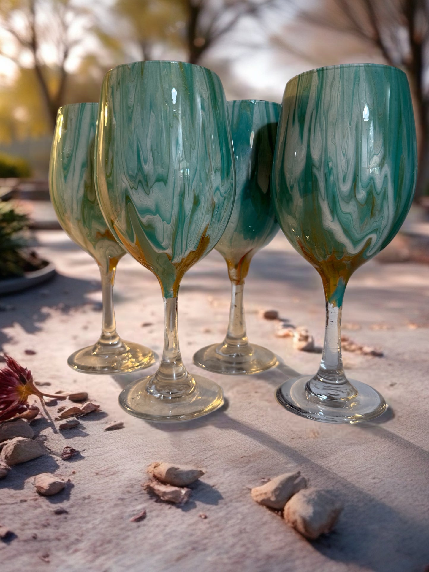 Teal Cascade Artisan Wine Glass