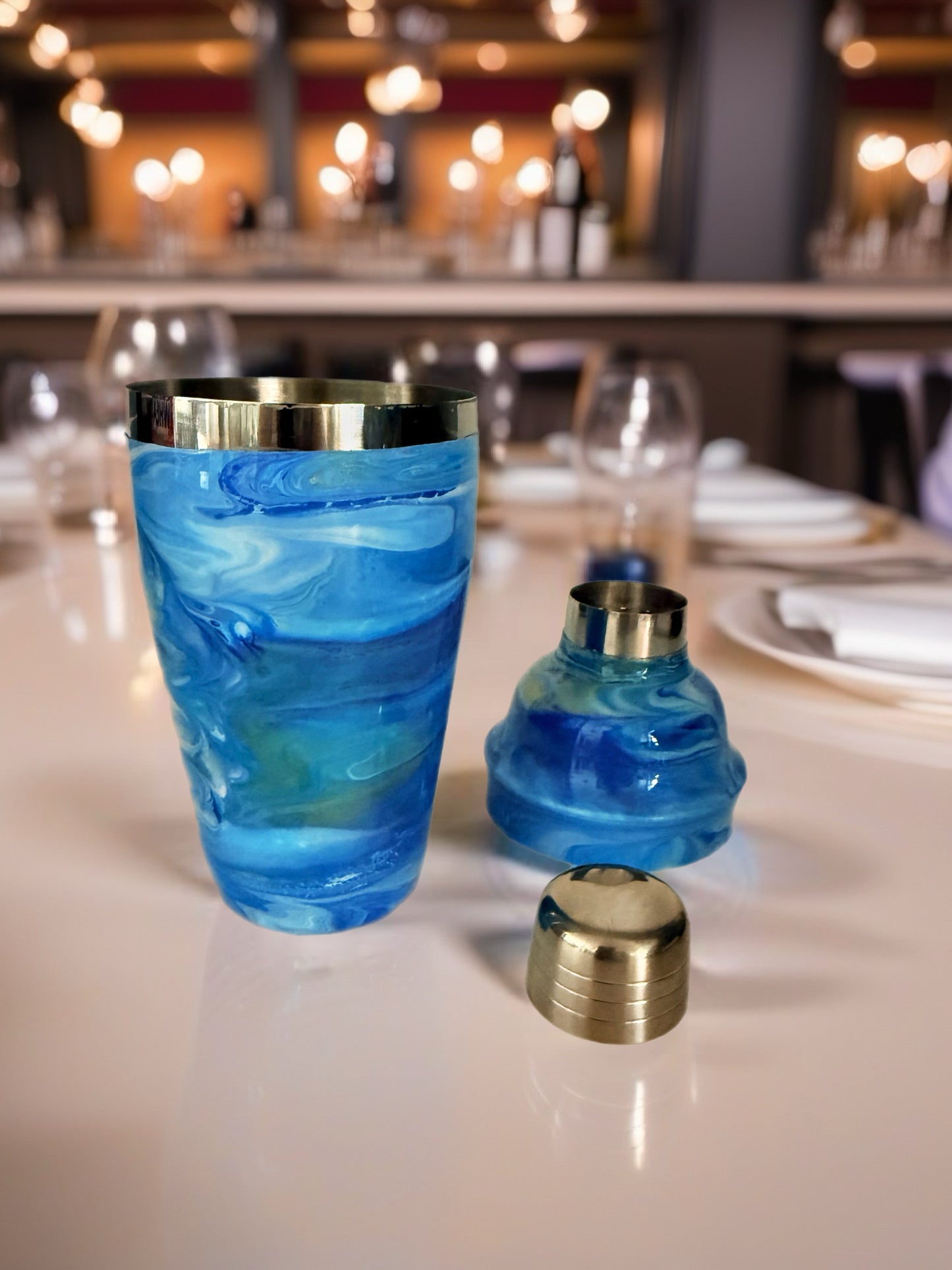 Blue Nebula Cocktail Gift Set – 5-Piece Shaker and Martini Glass Ensemble