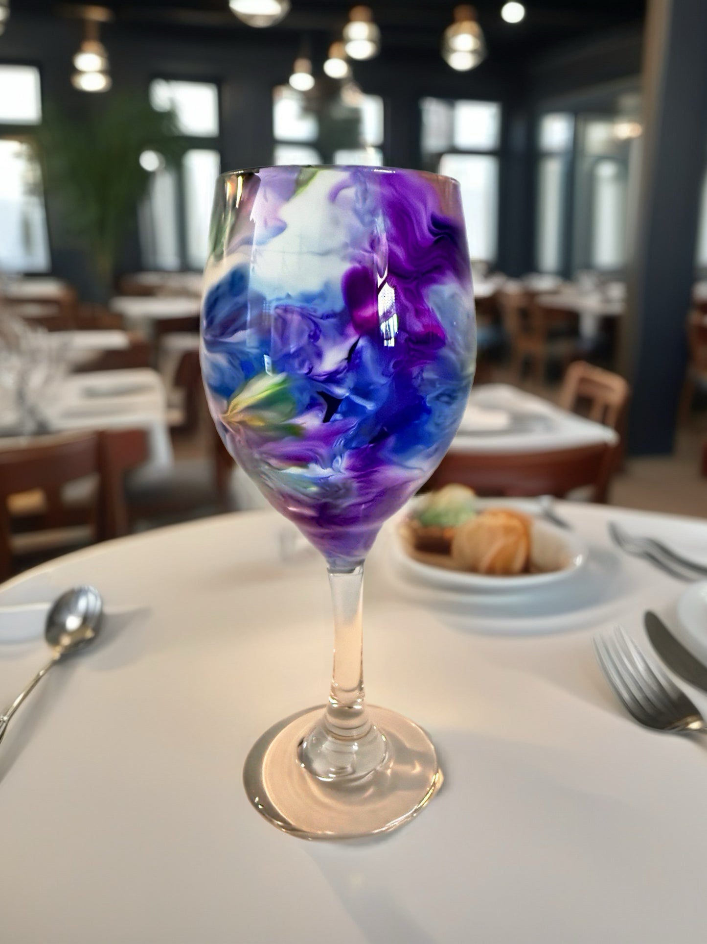 Amethyst & Teal Swirl Wine Glass