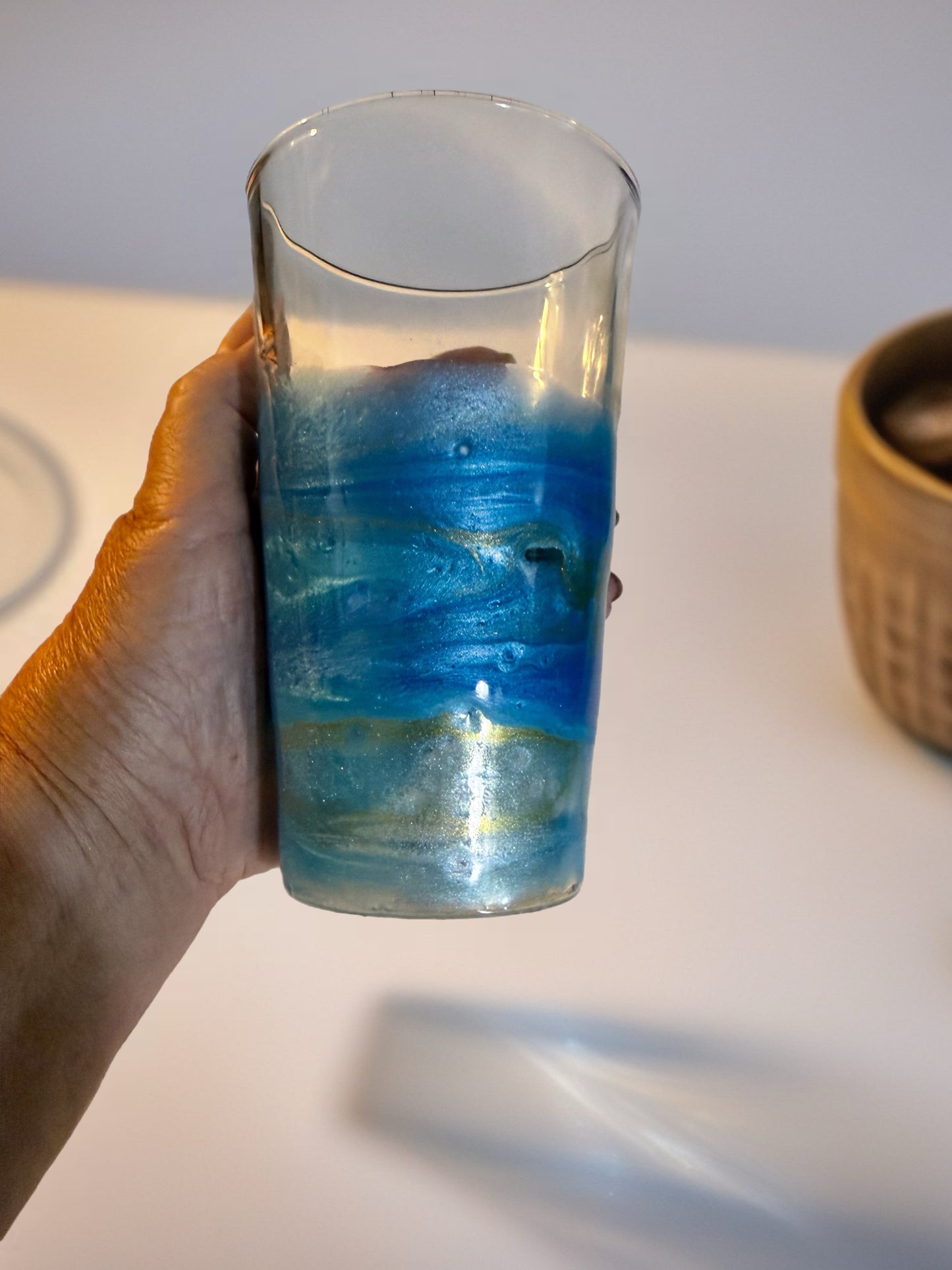 Hand‑Painted Ocean Glow Highball Glass