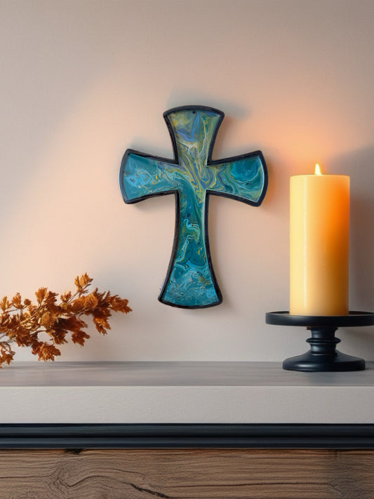 The Veridian Swirl Artisan 9-inch Wall Cross