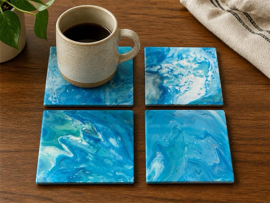 "Carribean Tide" Hand-Poured Resin Coasters – Set of 4
