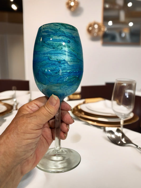 Ocean Depths Hand-Painted Resin Wine Glass – Art Glass Drinkware