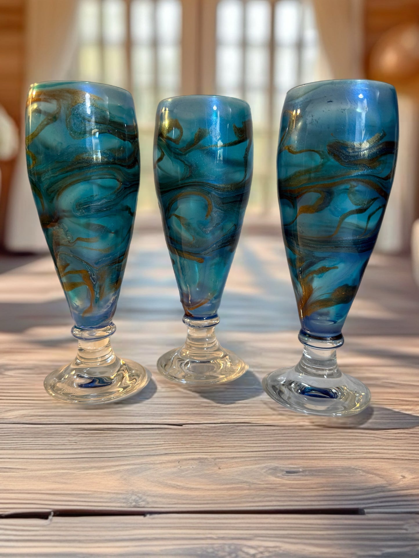 Hand‑Painted Blue Earth Beer Glass