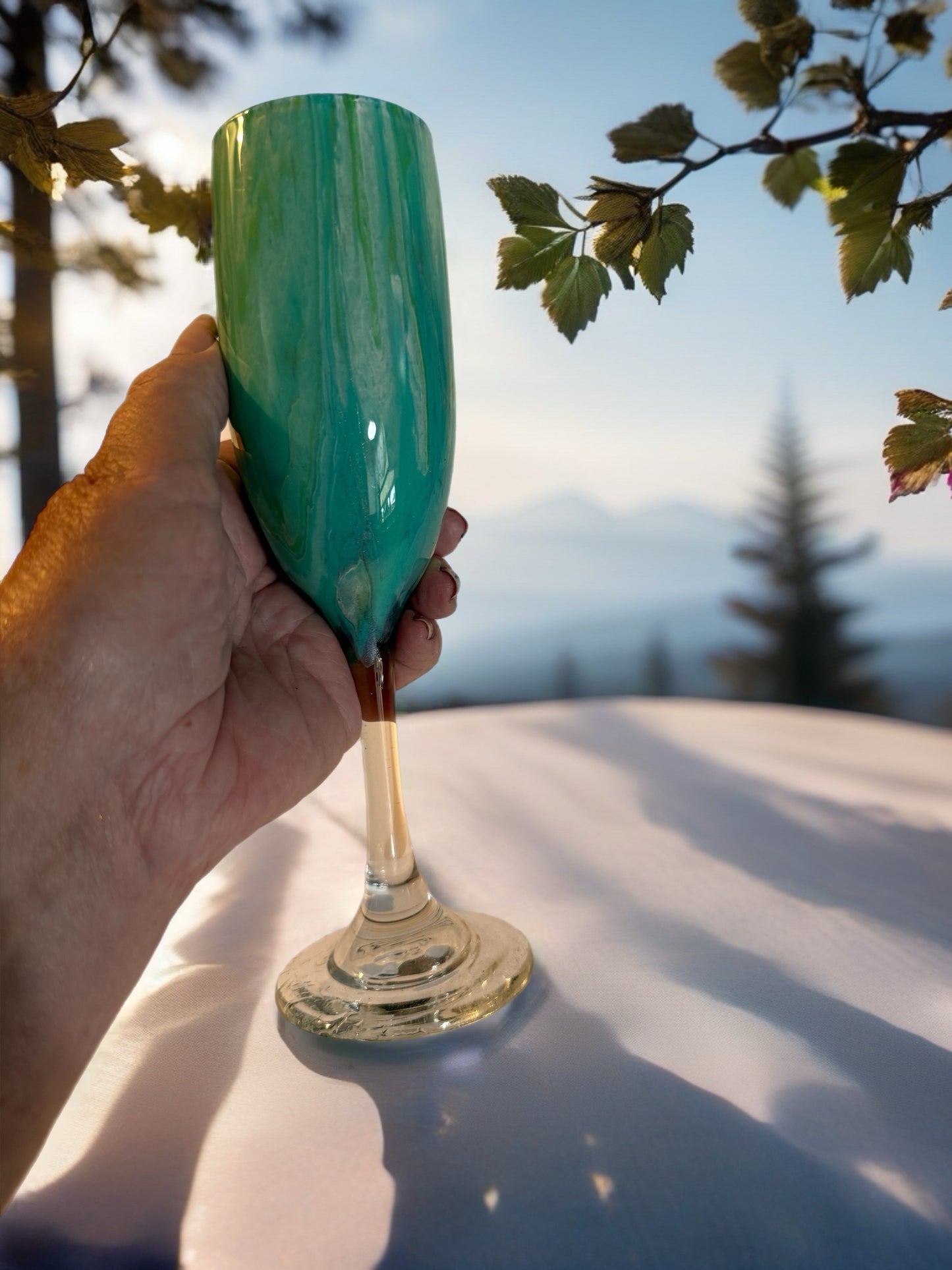 "Coastal Breeze" Handcrafted Artisan Champagne Flute