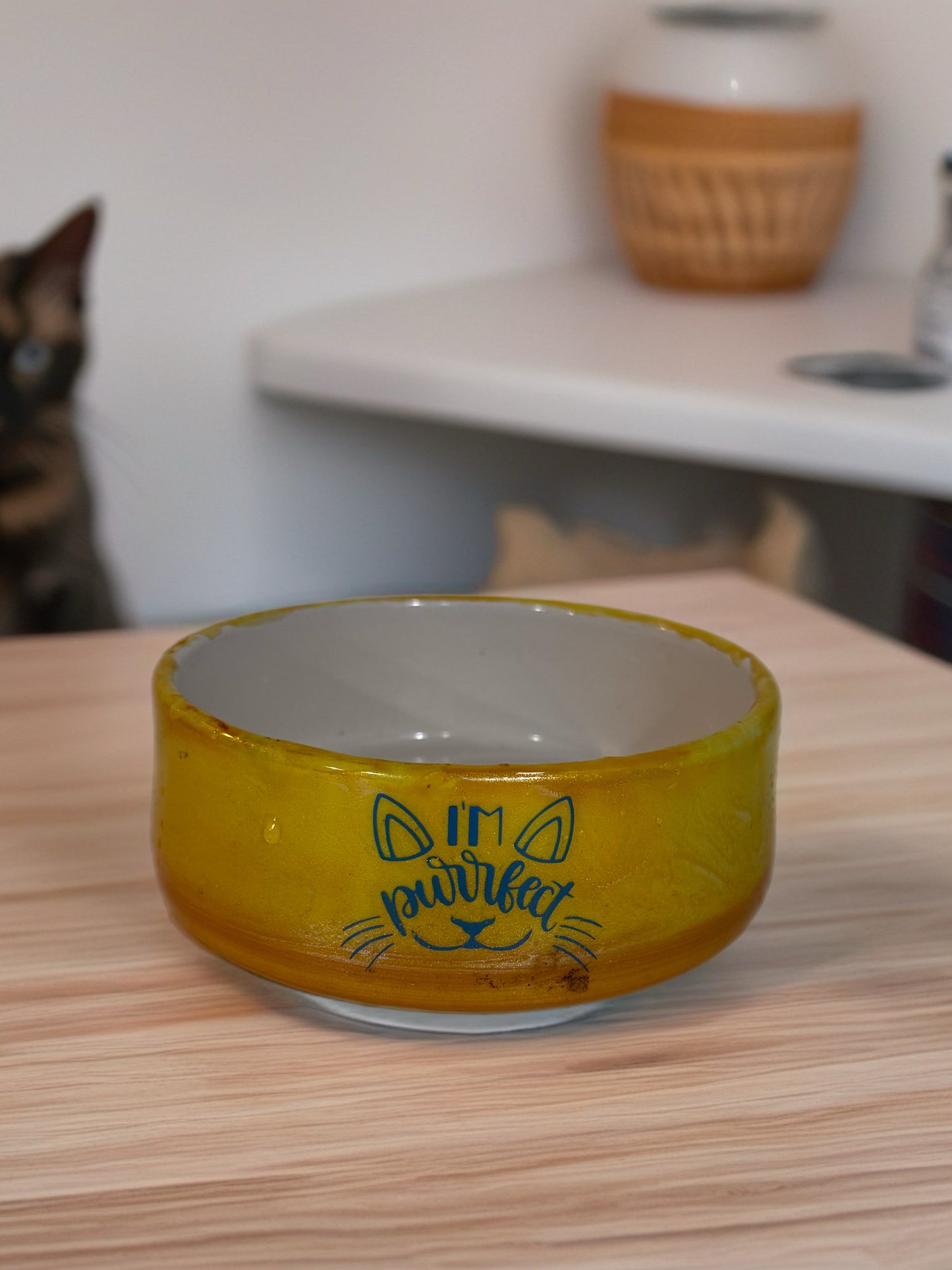 “I’m Purrfect” Yellow Ceramic Cat Dish