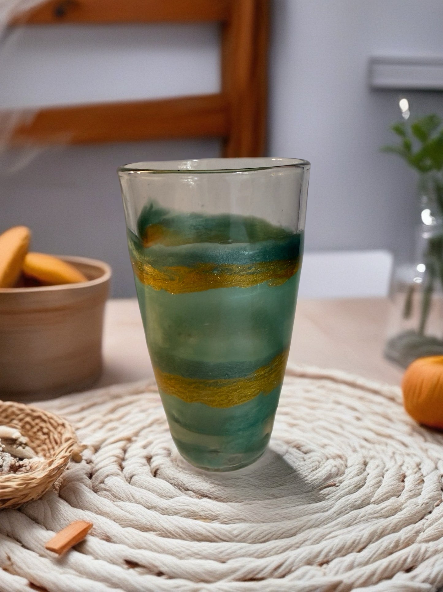Hand‑Painted Mint Green Glow Highball Glass