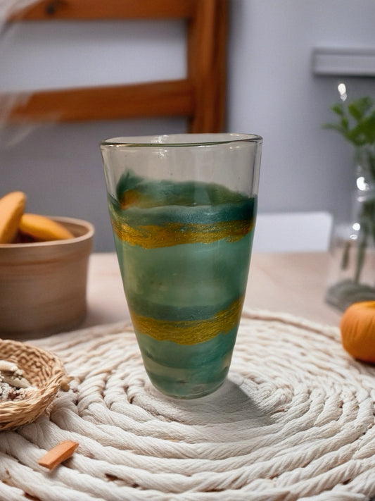 Hand‑Painted Mint Green Glow Highball Glass