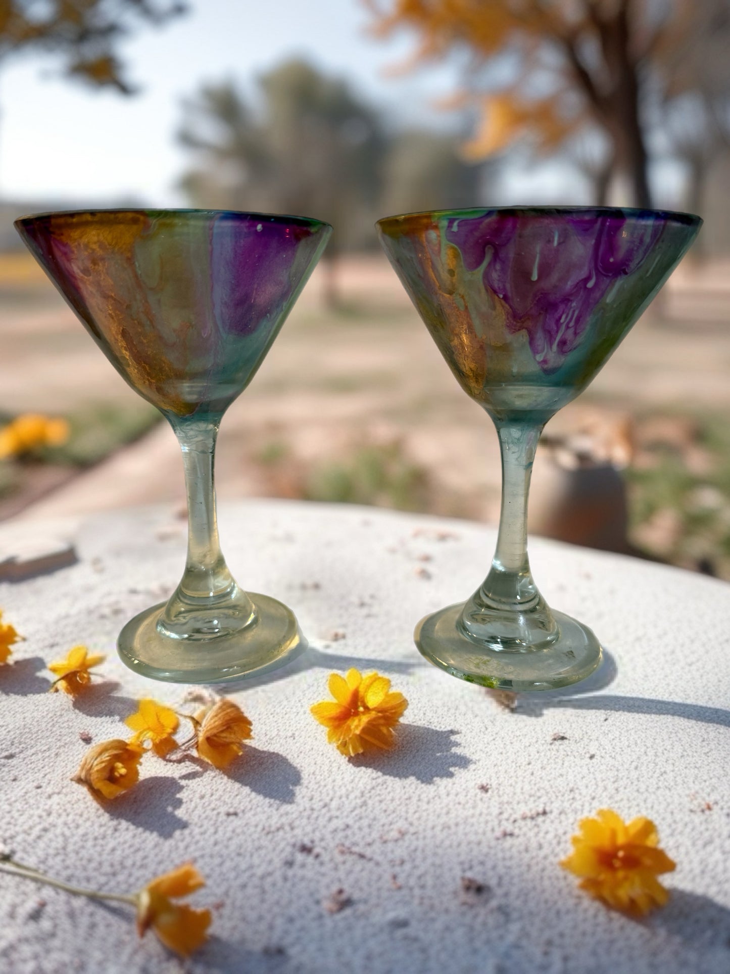 Hand‑Painted Prism Bloom Martini Glass