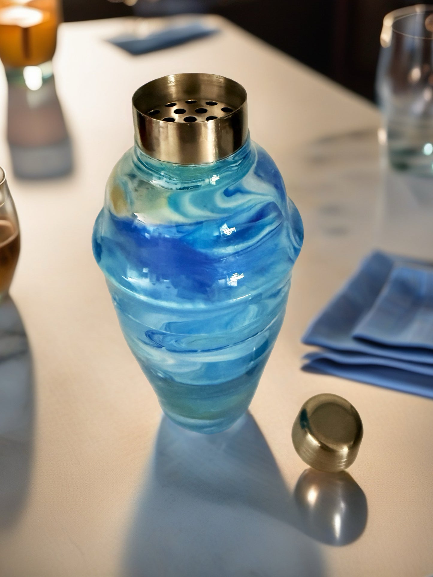 Blue Nebula Cocktail Gift Set – 5-Piece Shaker and Martini Glass Ensemble