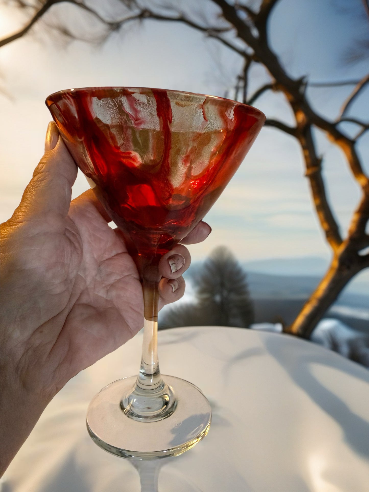 Hand‑Painted Crimson Ember Martini Glass