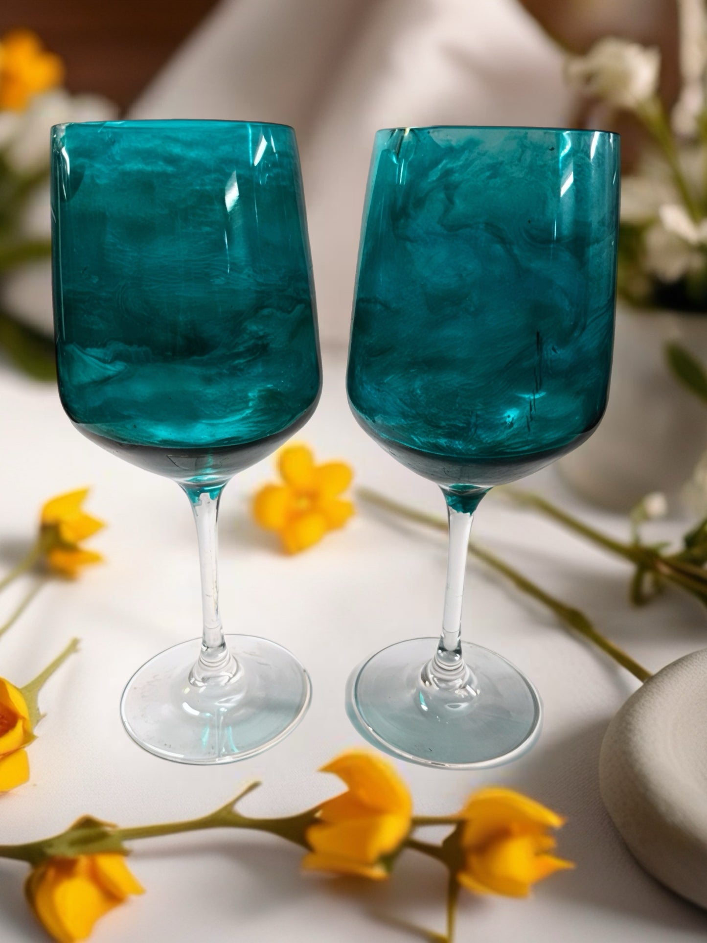 Teal swirl acrylic wine glass