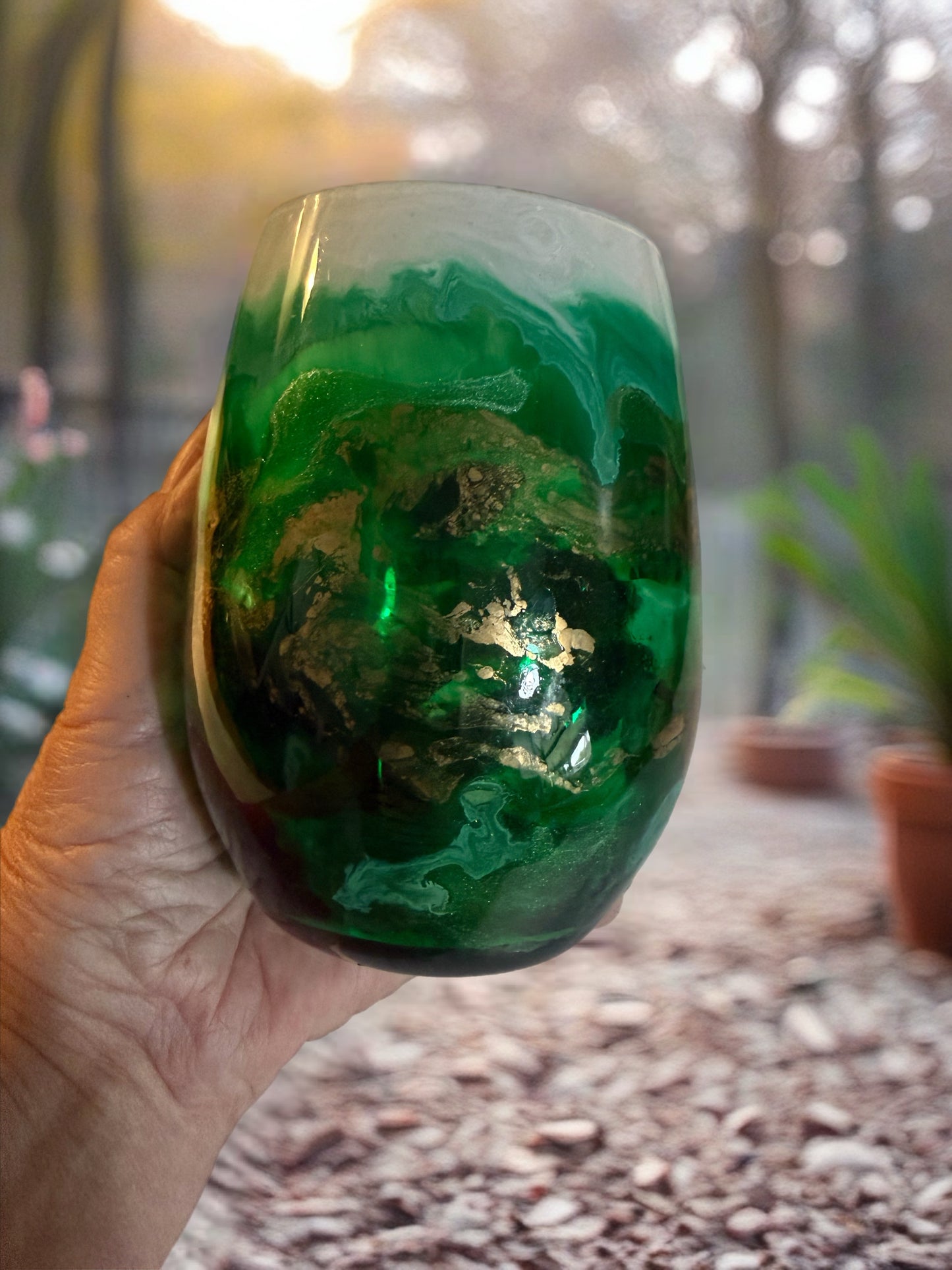 Verdant Marble Hand‑Painted Wine Glass