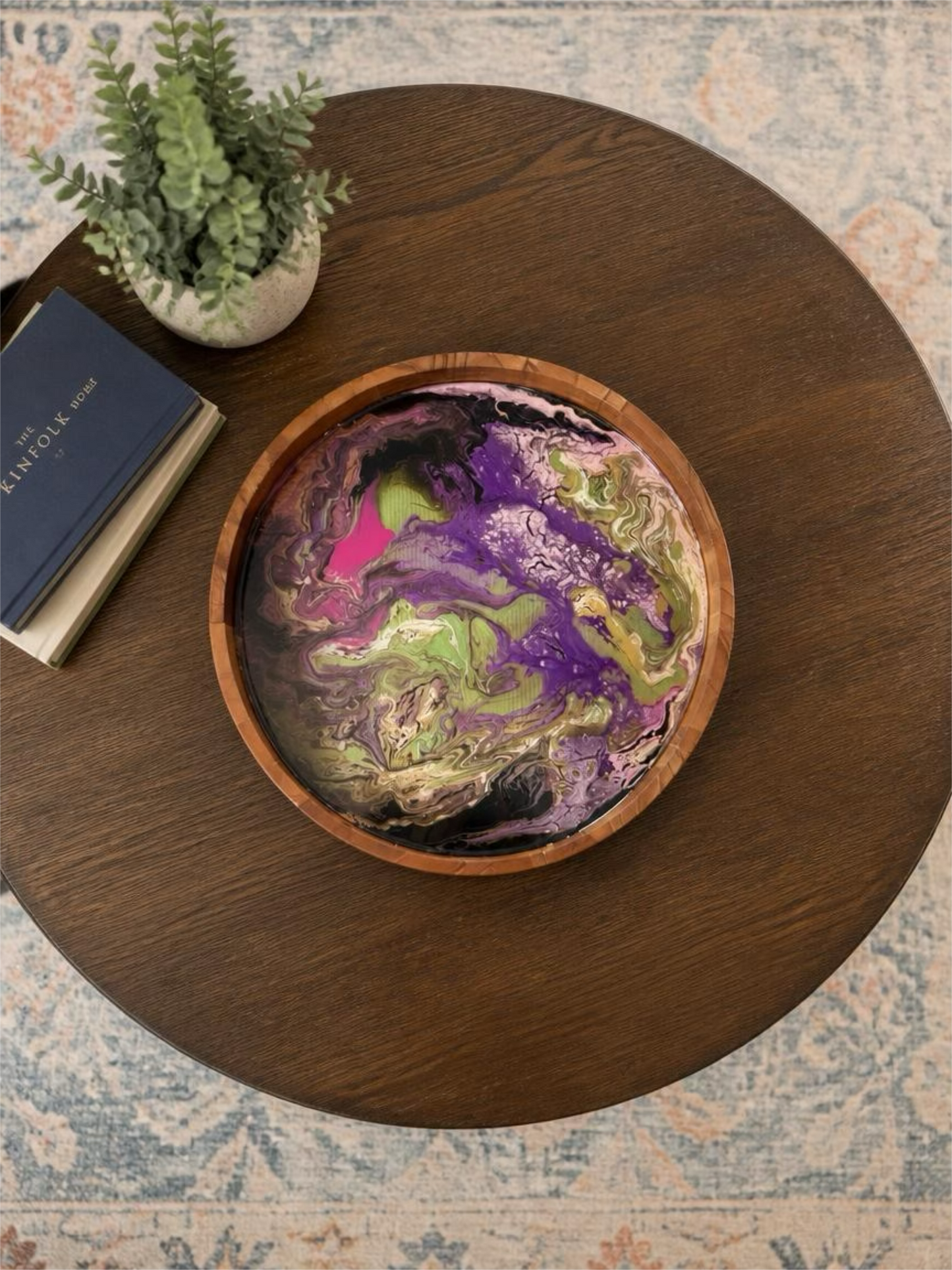 "Royal Orchid" Handcrafted Resin Art 13 Inch Wood Tray