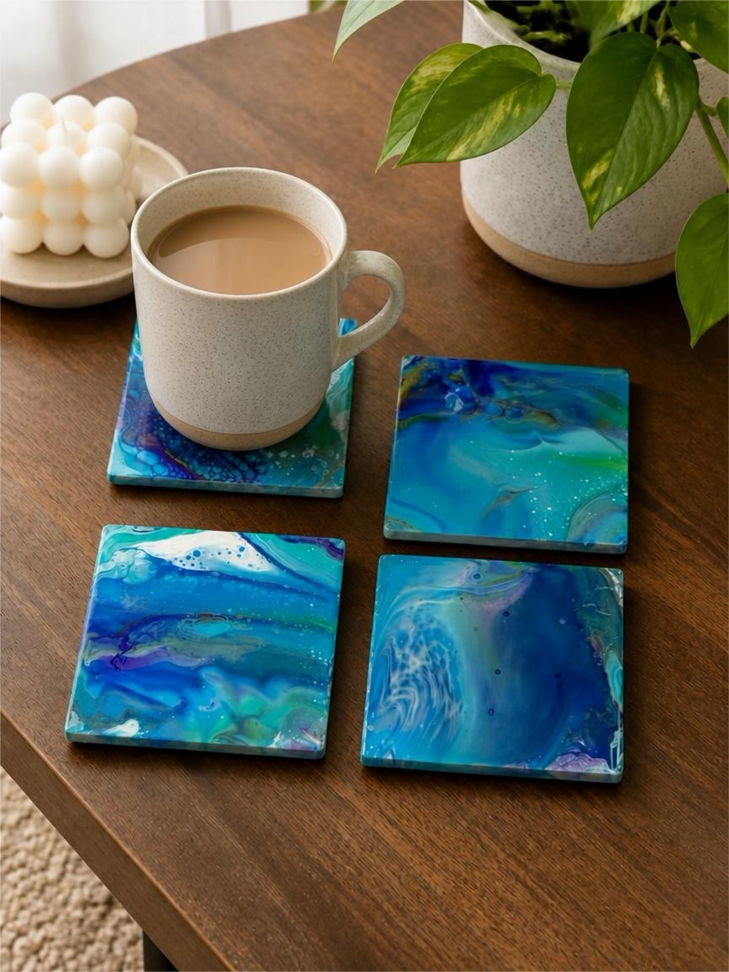 Ocean Breeze Fluid Art Resin Coasters (Set of 4)