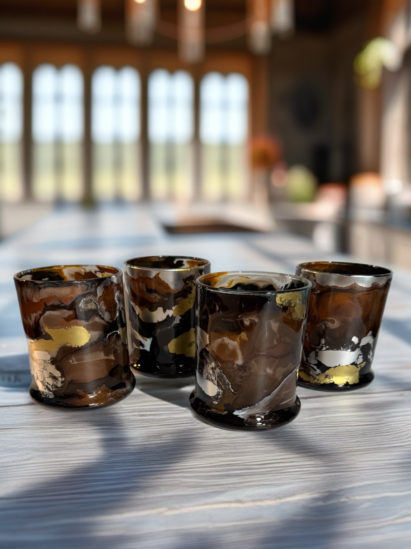Hand‑Painted Bronze and Gold Whiskey Glass
