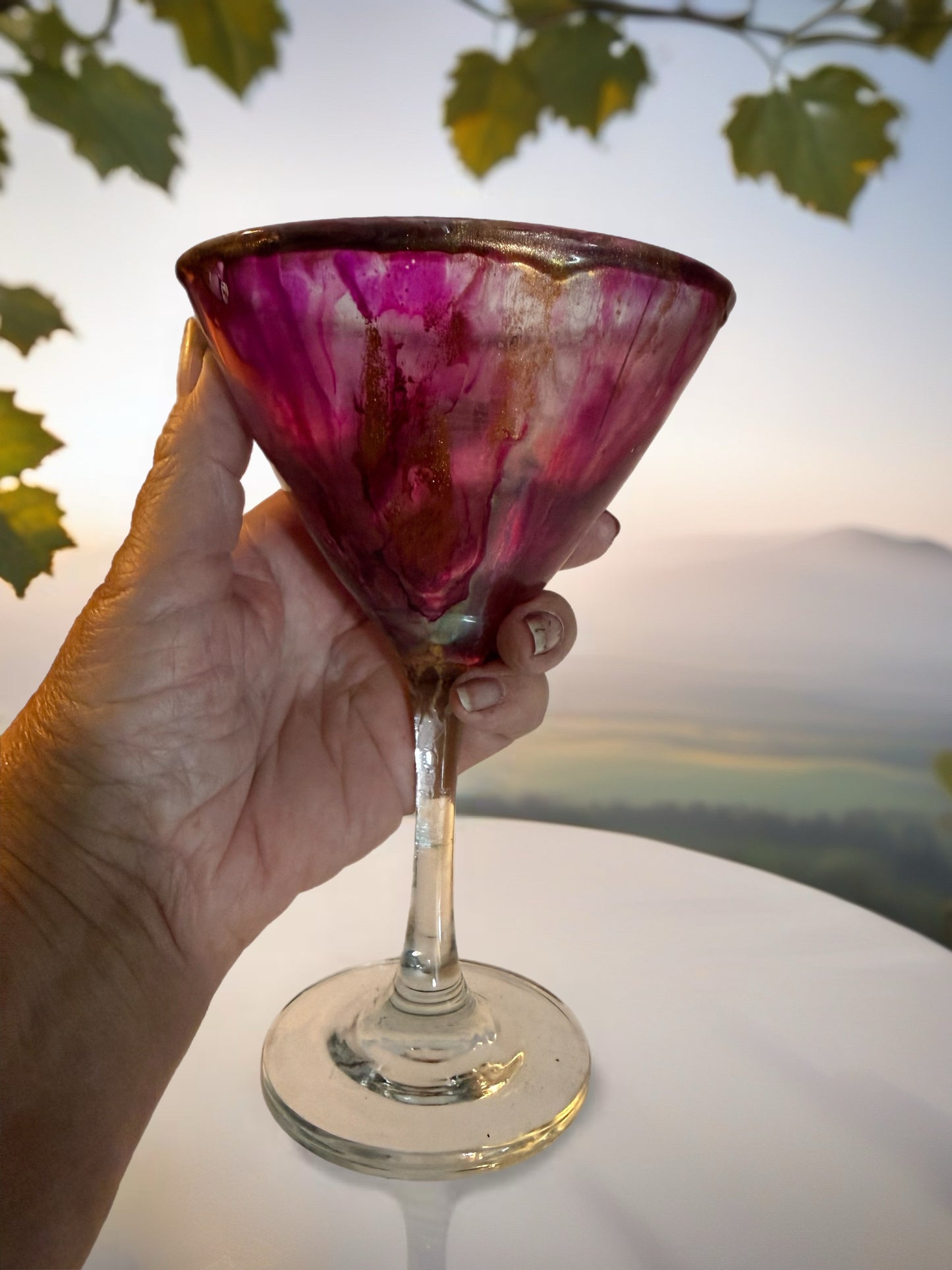 Hand‑Painted Magenta Bloom Martini Glass