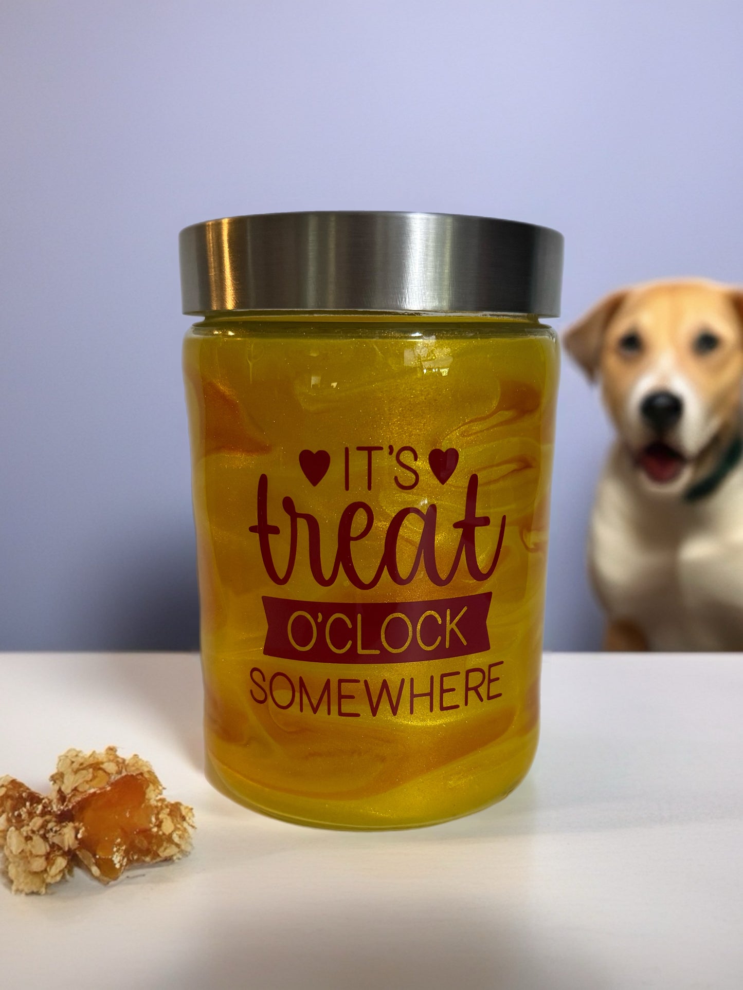 "Treat O'Clock Somewhere" Golden Amber Artisan Jar