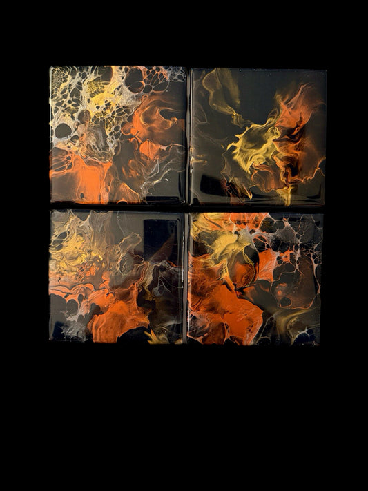 Solar Flare Hand-Painted Resin Coaster Set (4-Piece)