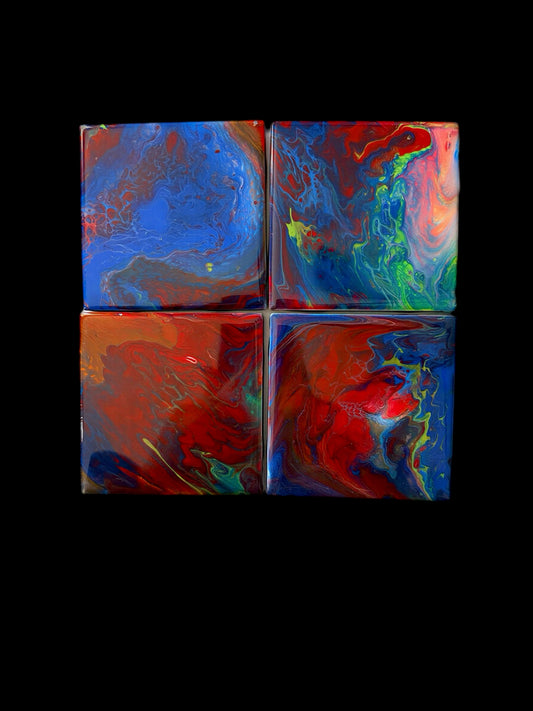 Electric Spectrum Hand-Painted Resin Coaster Set (4-Piece)