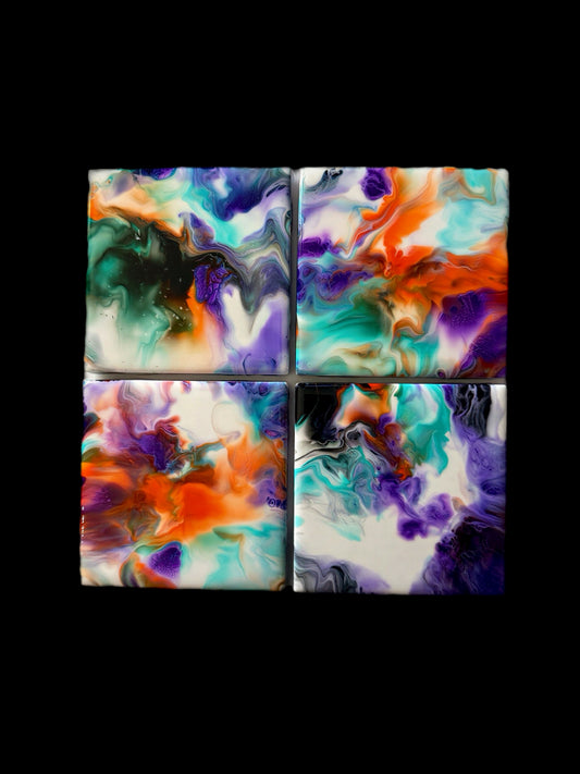 Kaleidoscope Dreams Hand-Painted Resin Coaster Set (4-Piece)