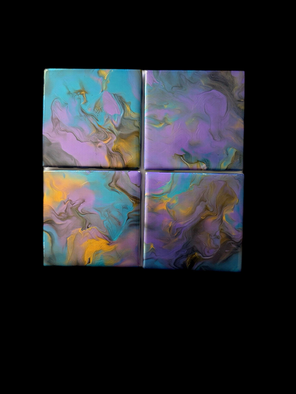 Mystic Nebula Hand-Painted Resin Coaster Set (4-Piece)