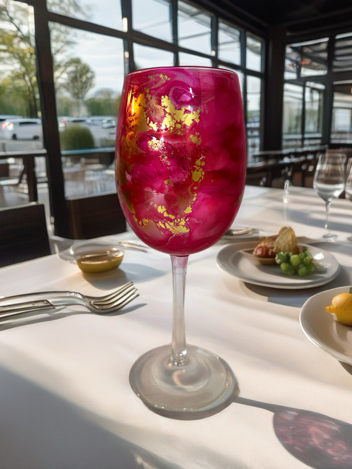 Ruby Velvet Gold Leaf Hand-Painted Wine Glass