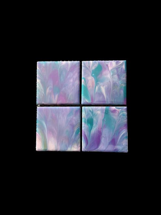 Lavender Haze Hand-Painted Resin Coaster Set (4-Piece)