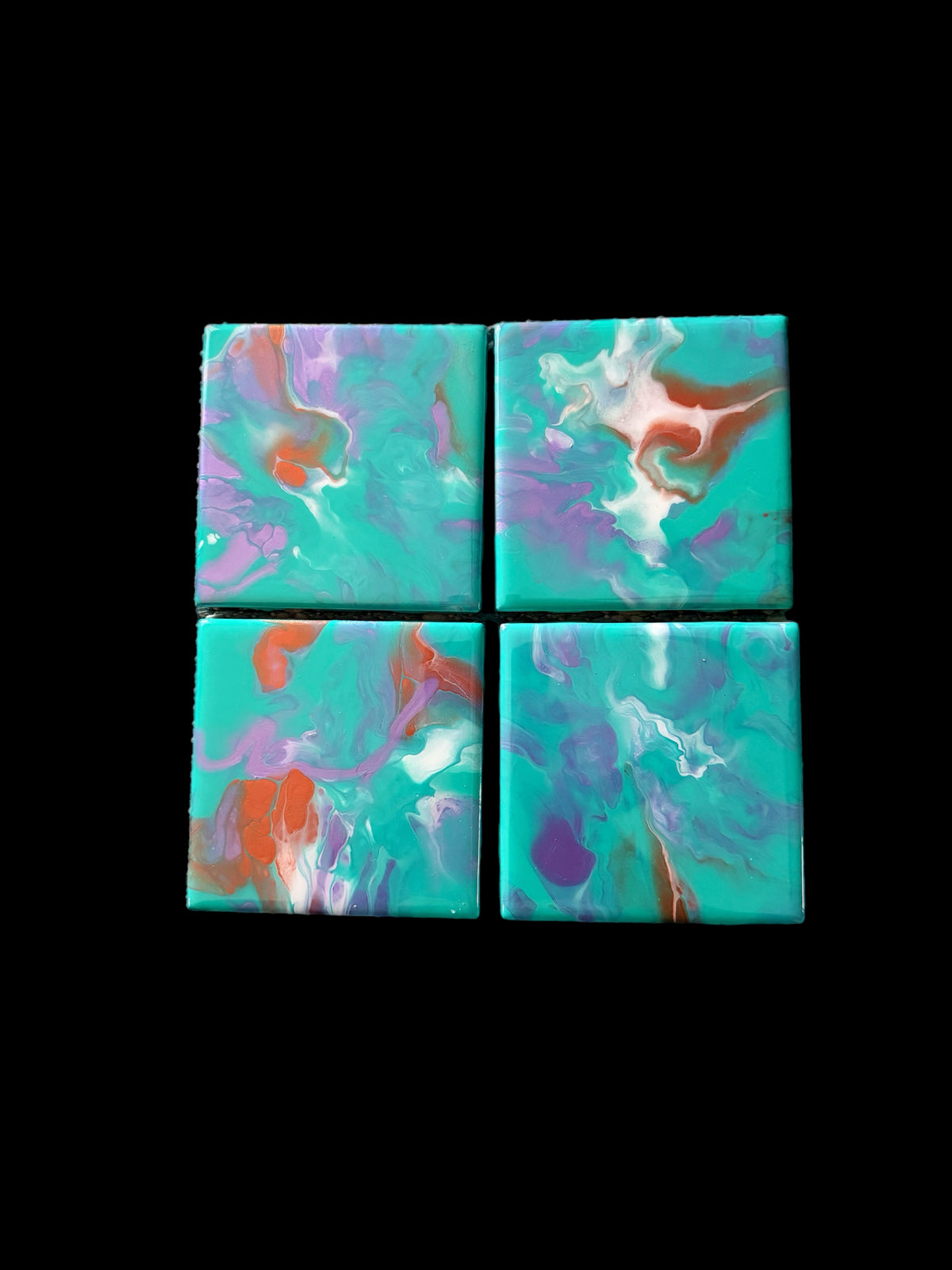 Turquoise Sunset Hand-Painted Resin Coaster Set (4-Piece)