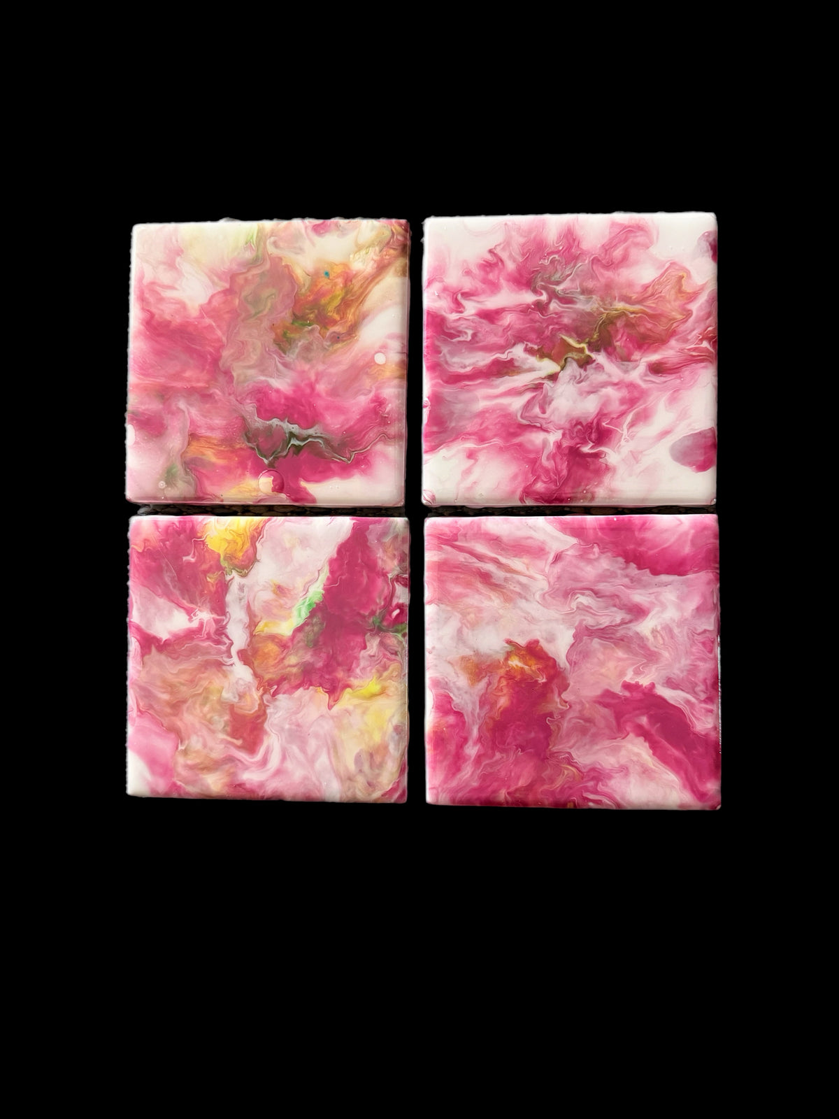 Blushing Rose Hand-Painted Resin Coaster Set (4-Piece)