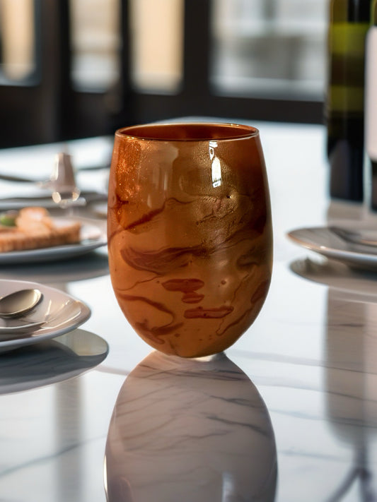 Copper Amber Shimmer Hand-Painted Stemless Wine Glass