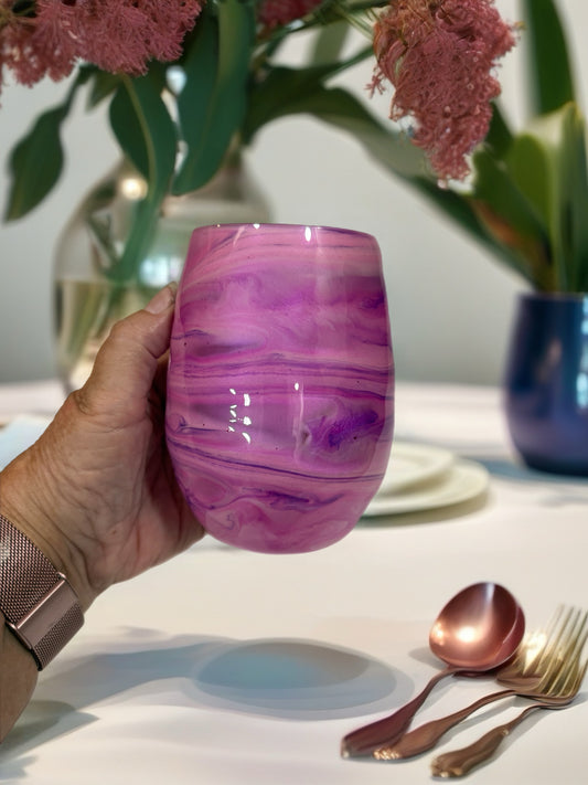 Amethyst Swirl Hand-Painted Stemless Wine Glass