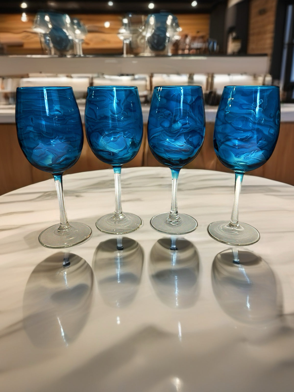 Deep Blue Resin Flow Artisan Wine Glass