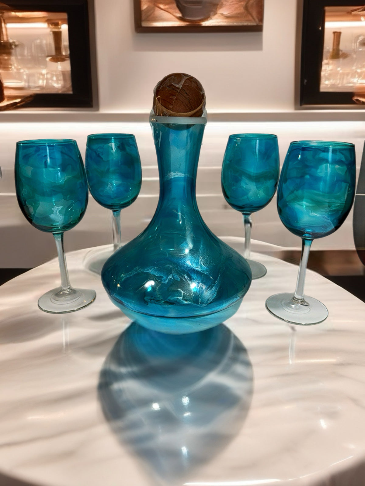 Azure Waters Artisan Decanter & Stemless Wine Set