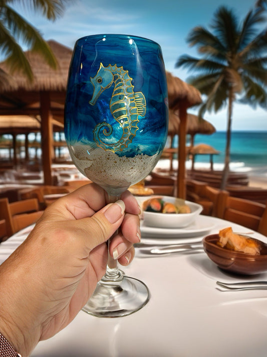 Nautical Haven Hand-Decorated Wine Glass