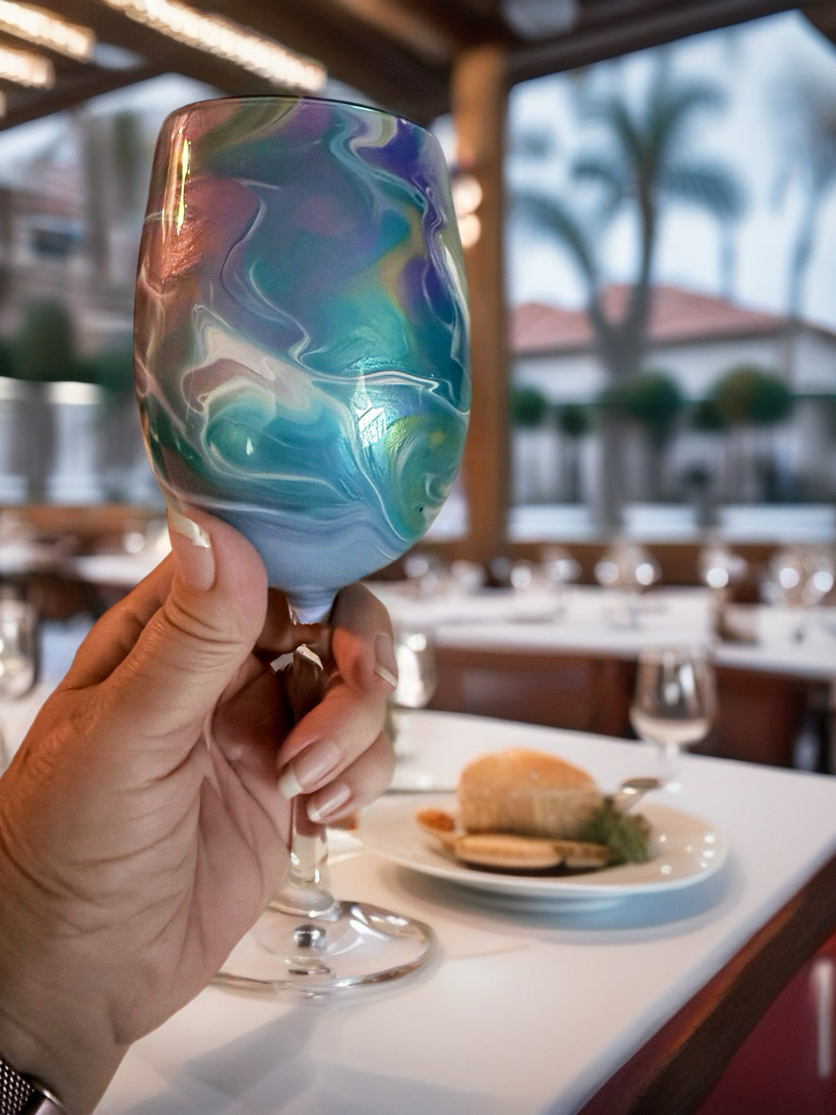 Celestial Swirl Purple & Teal Artisan Wine Glass