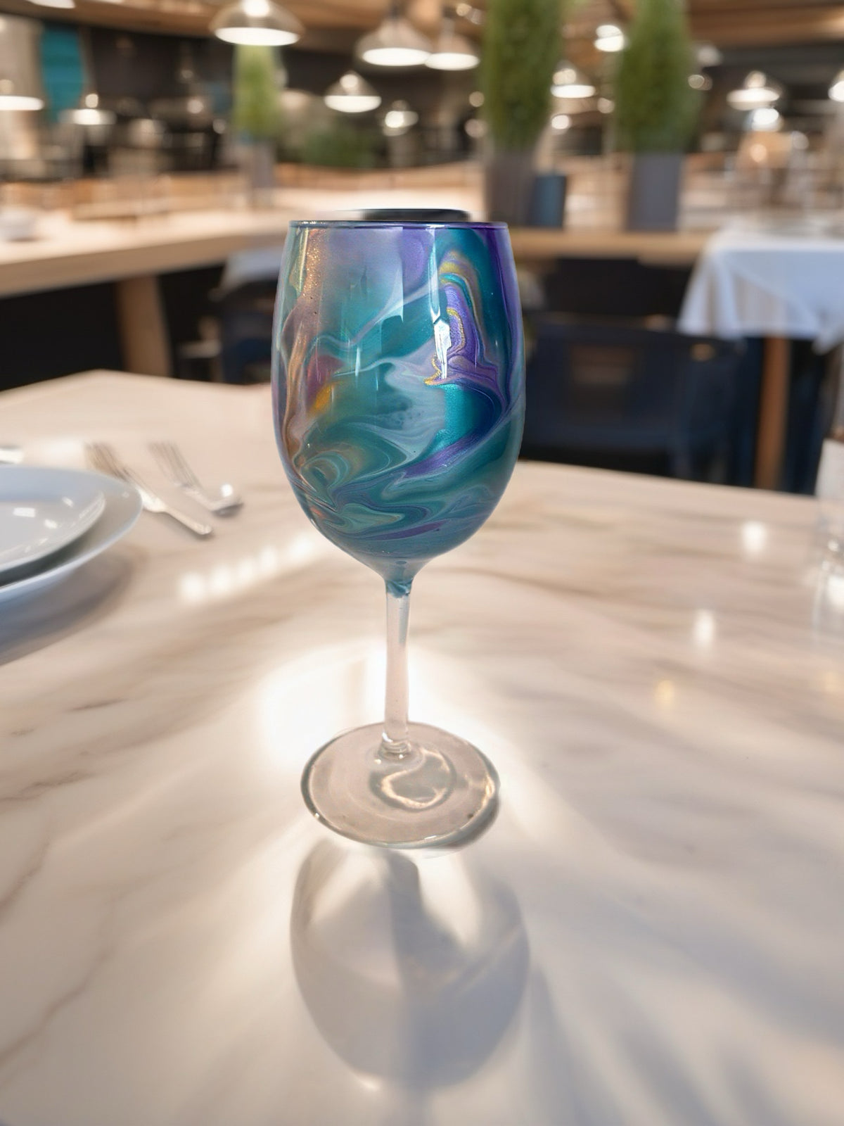 Celestial Swirl Purple & Teal Artisan Wine Glass