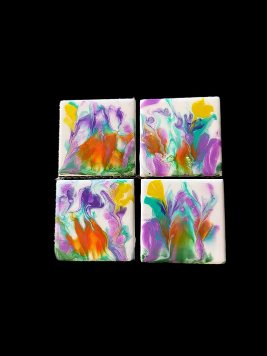Orchid & Citrus Swirl White Ceramic Resin Drink Coasters