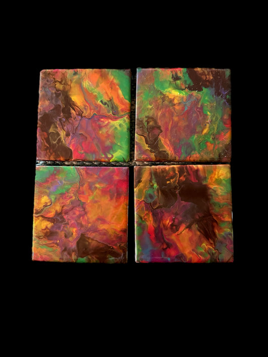 Autumn Nebula Hand-Painted Resin Coaster Set (Set of 4)