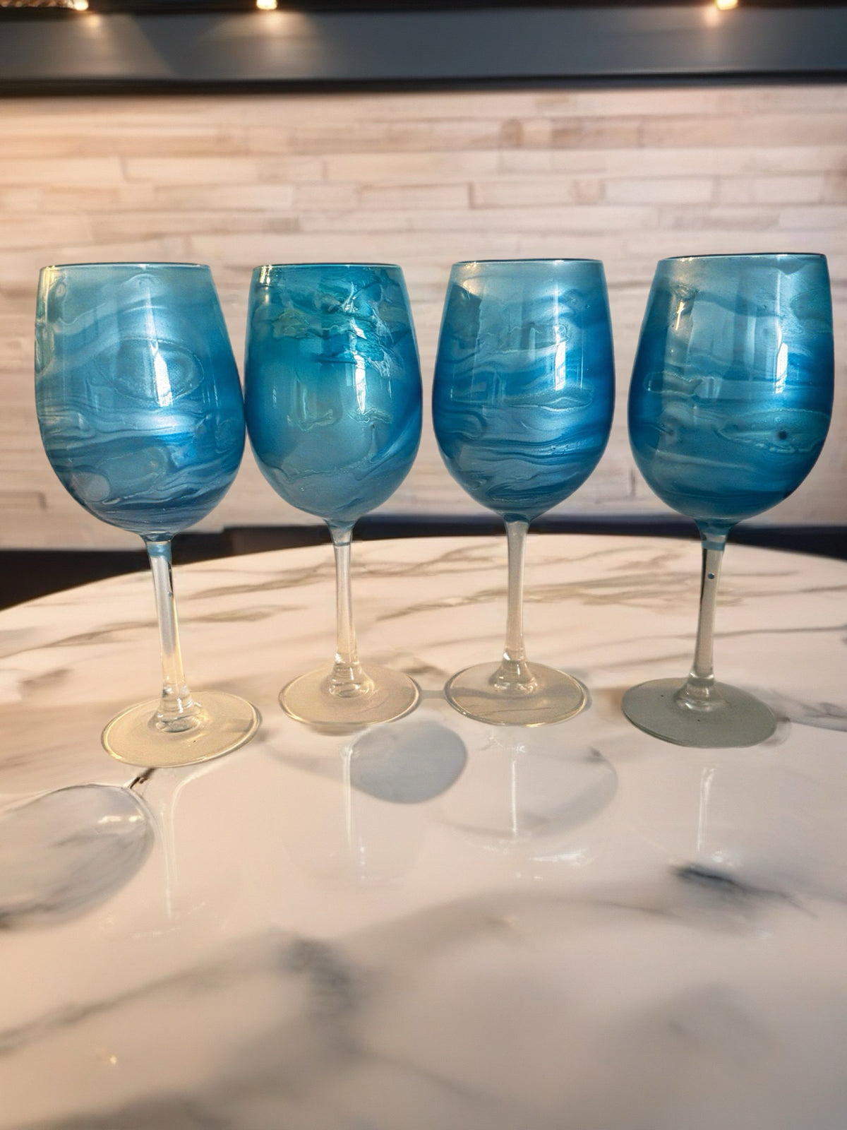 Frosted Ocean Mist Hand-Painted Stemmed Wine Glass