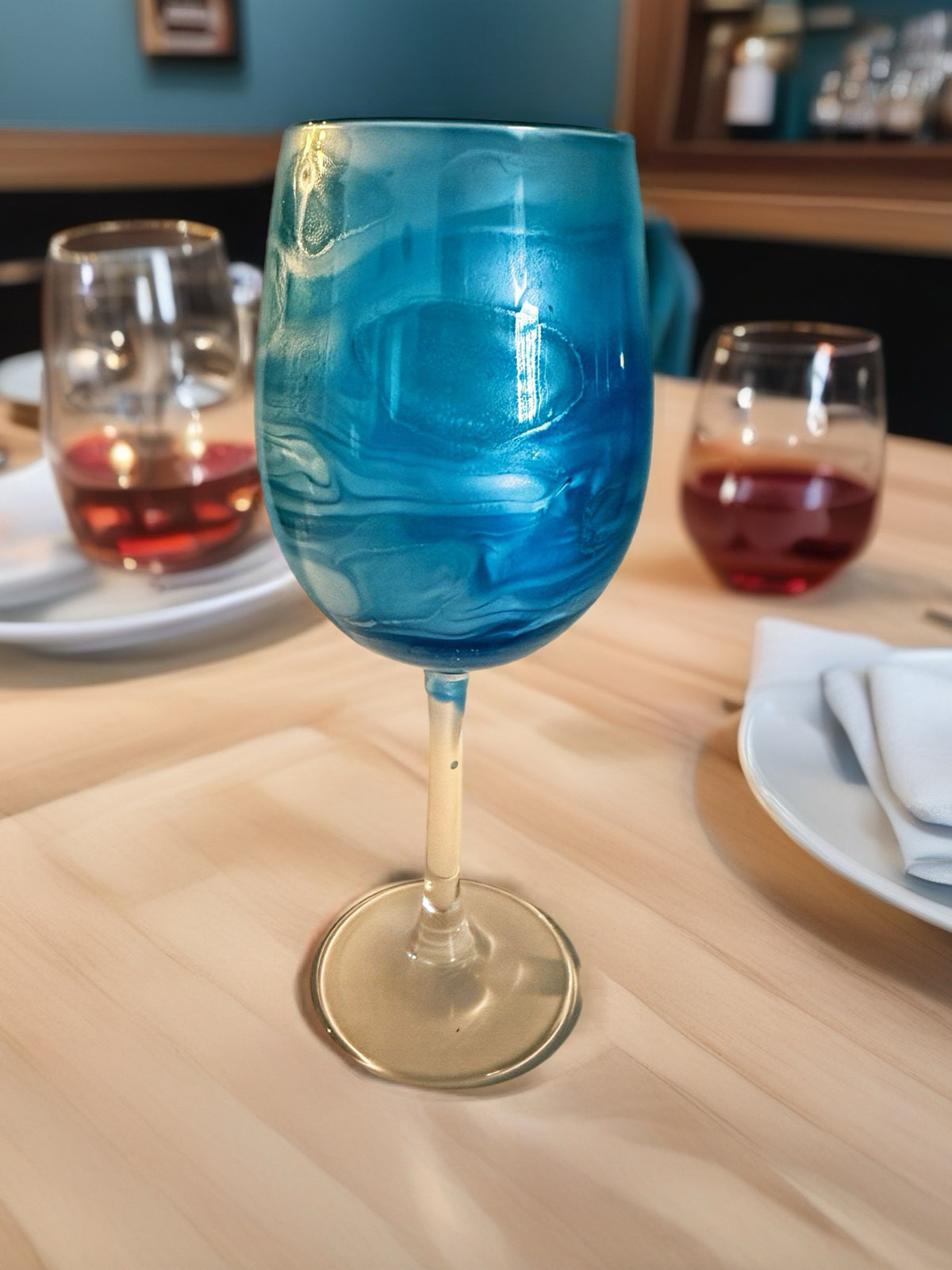 Frosted Ocean Mist Hand-Painted Stemmed Wine Glass