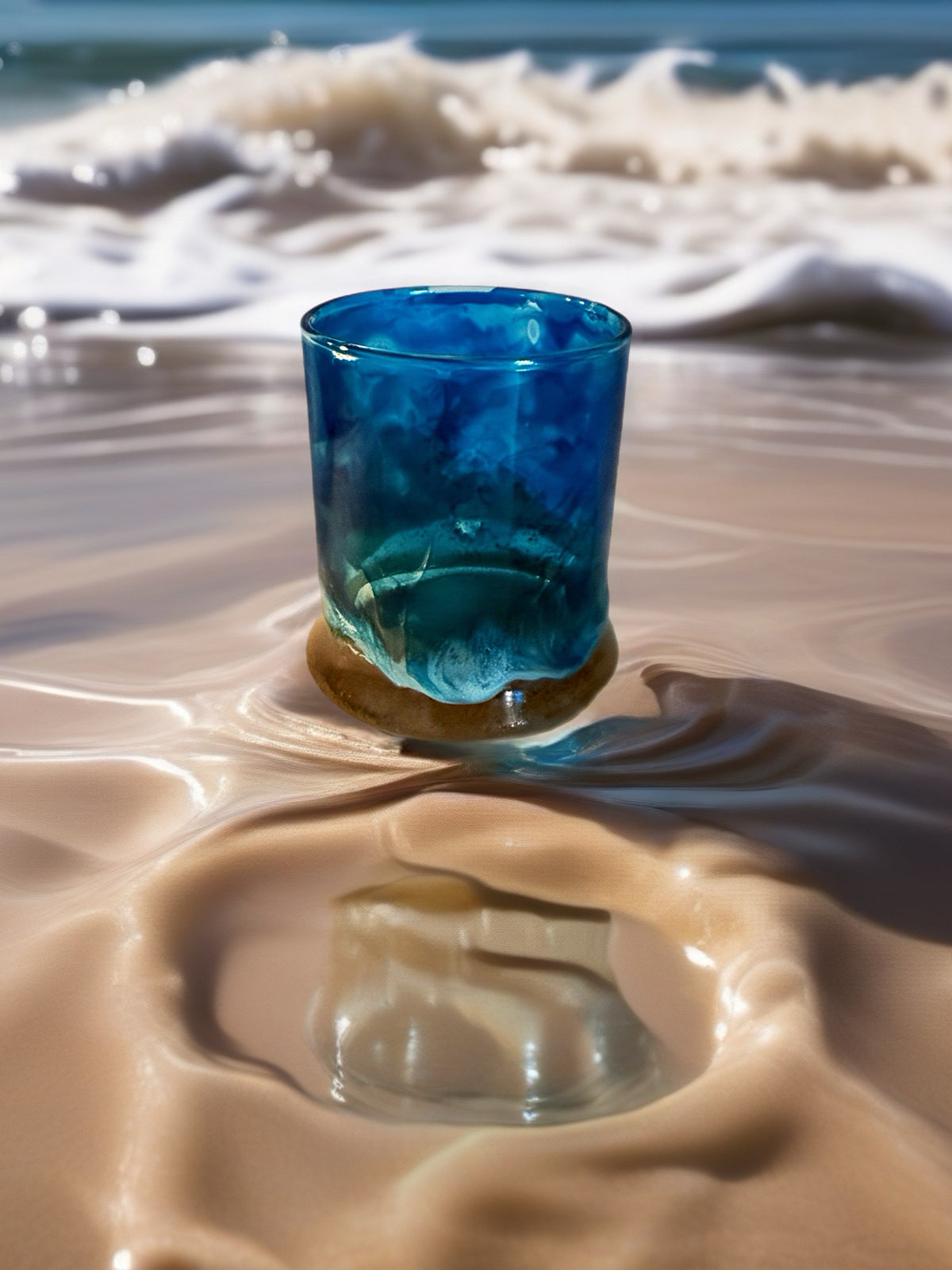 Coastal Ocean Shoreline Hand-Painted Whiskey Glass