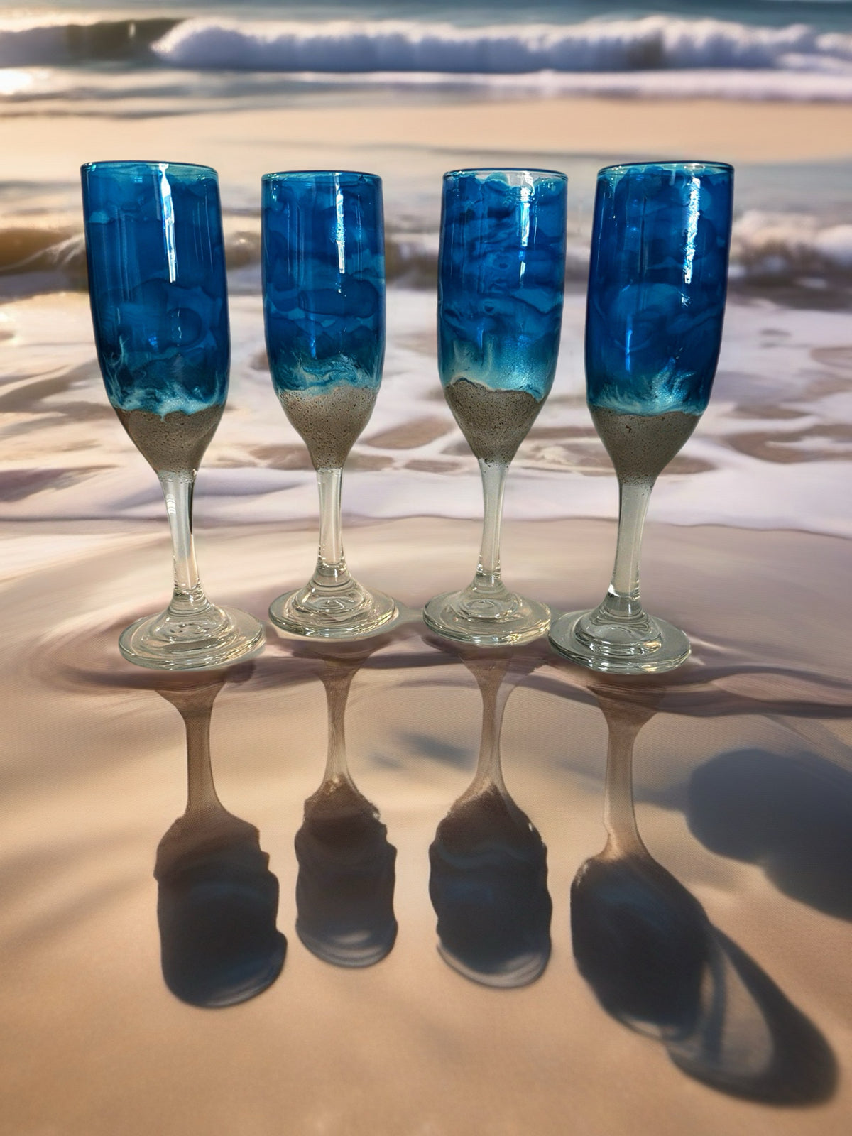Coastal Ocean Shoreline Hand-Painted Champagne Flute