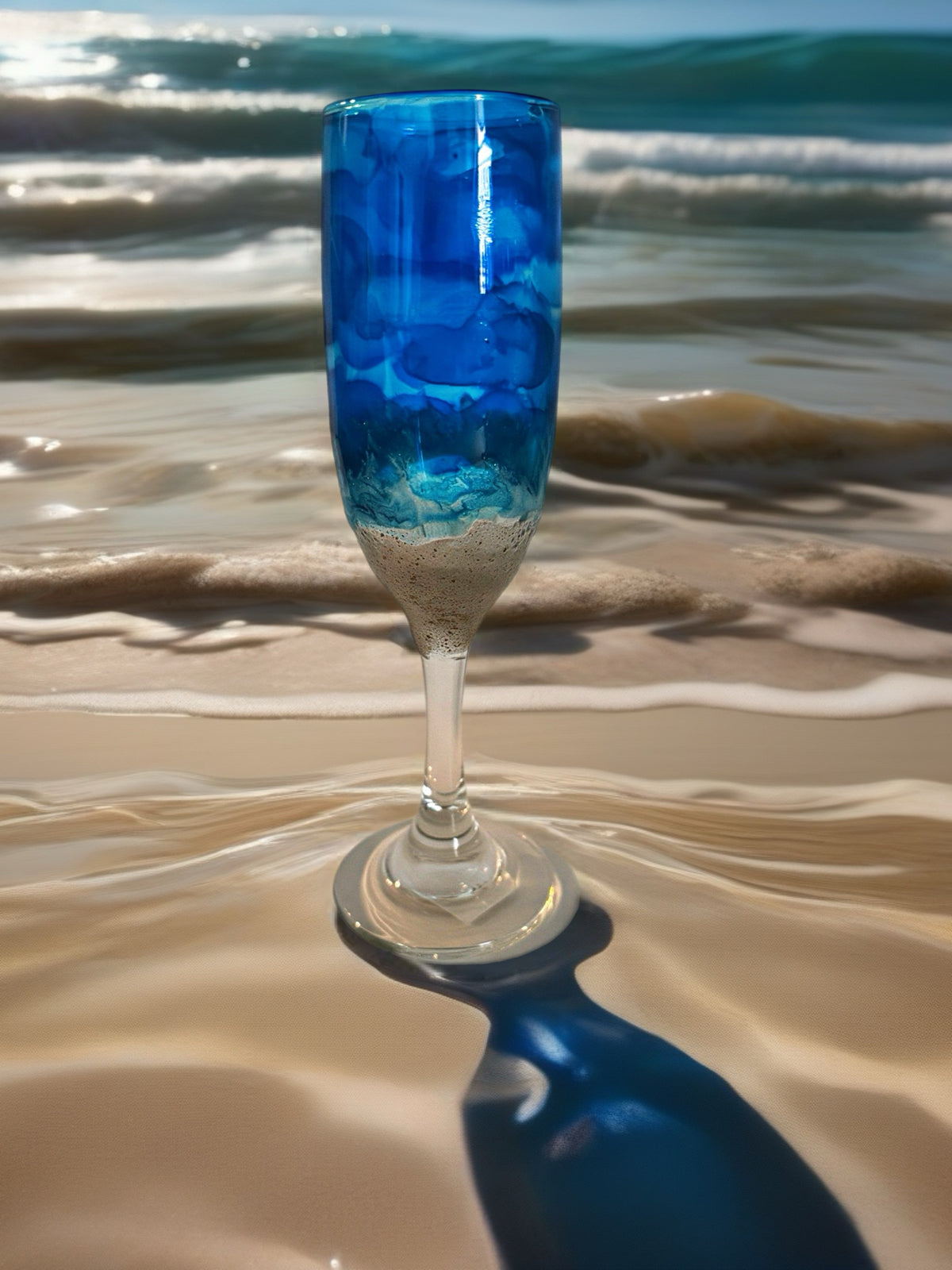 Coastal Ocean Shoreline Hand-Painted Champagne Flute