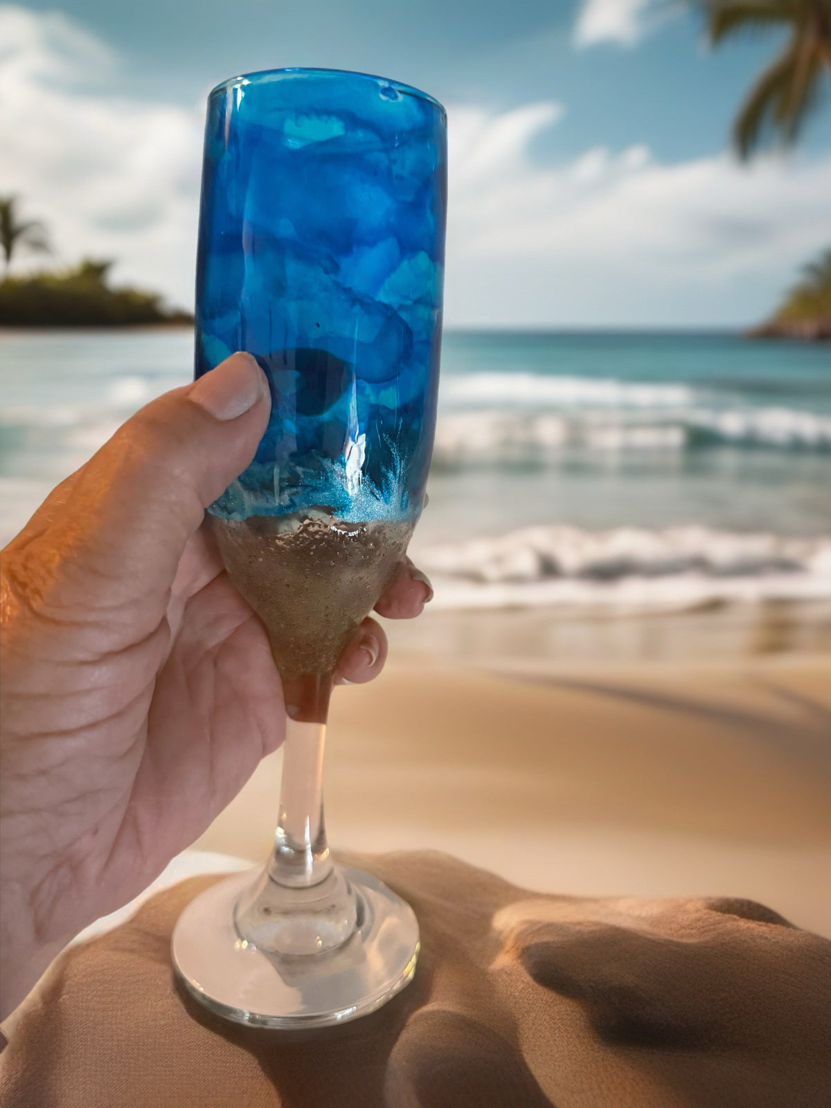 Coastal Ocean Shoreline Hand-Painted Champagne Flute