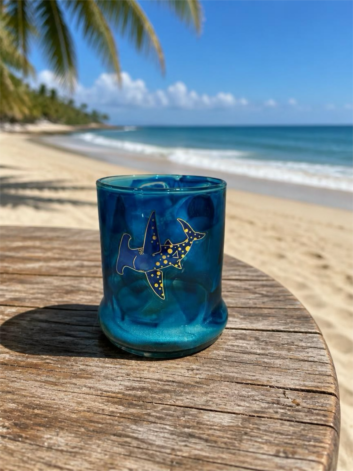Ocean Realm Gold-Embossed Blue Whiskey Glass