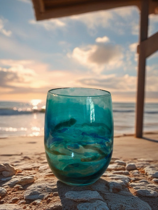 Seaside Horizon Hand‑Painted Wine Glass