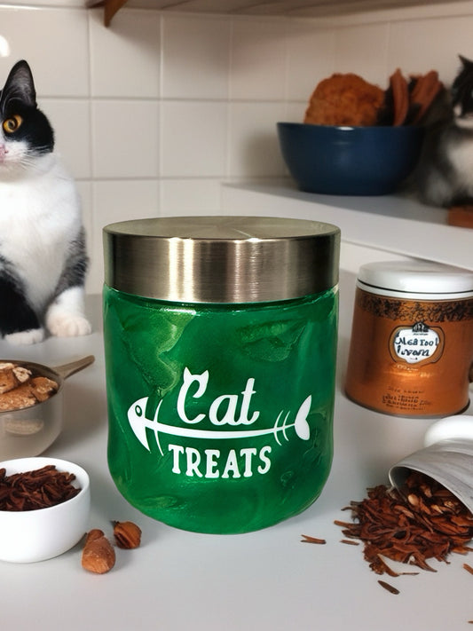 “Cat Treats” Green Treat Jar